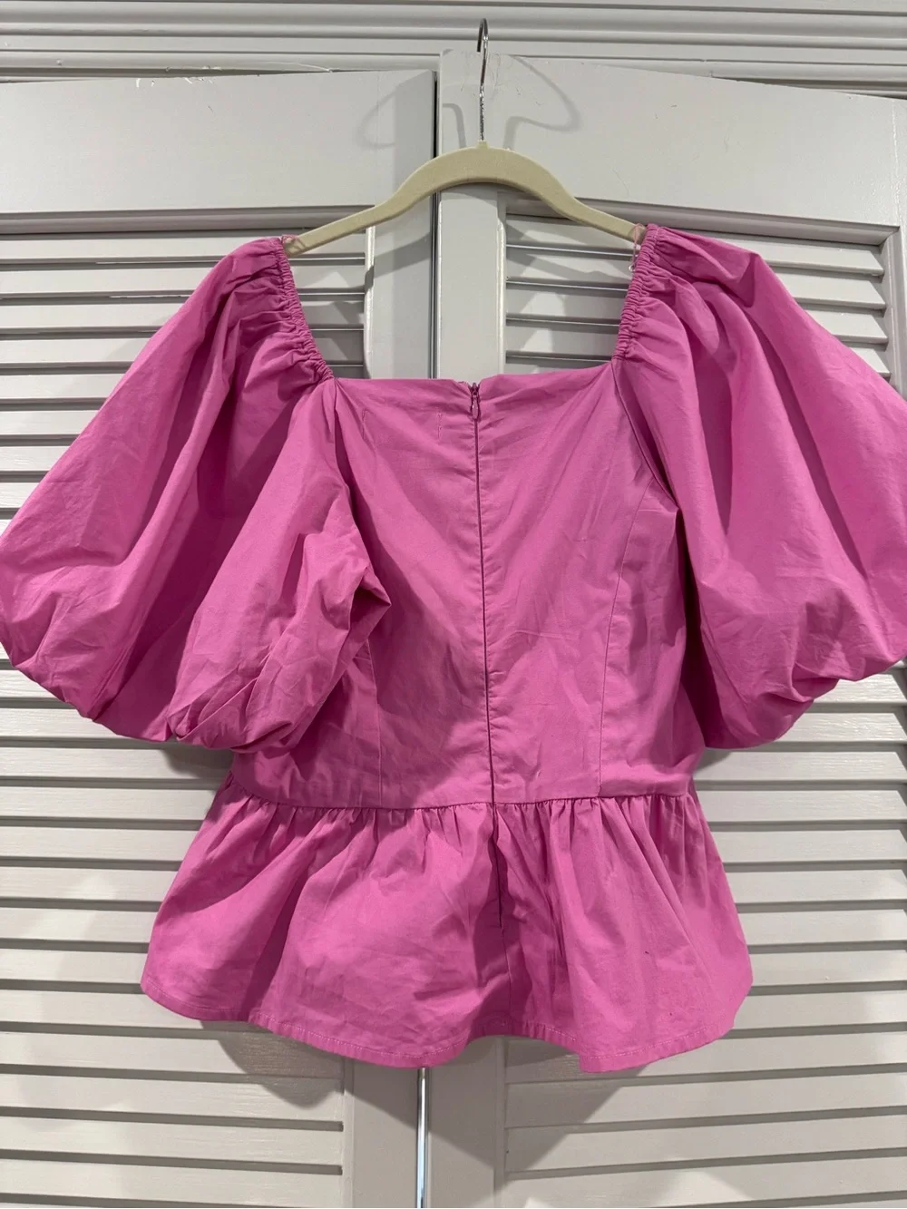 Rachel Parcell Hot Pink Puff Sleeve Peplum Top - Picture 5 of 8